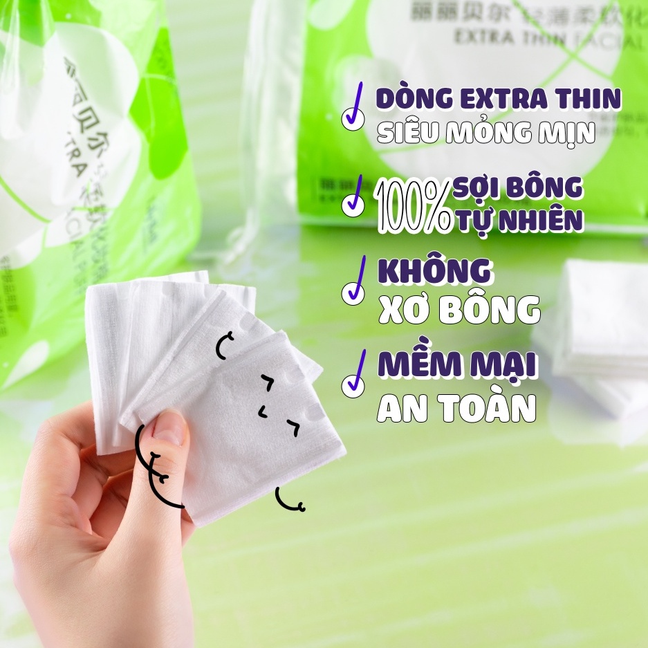 Bông Tẩy Trang Lily Bell Extra Thin- Xanh 240 miếng