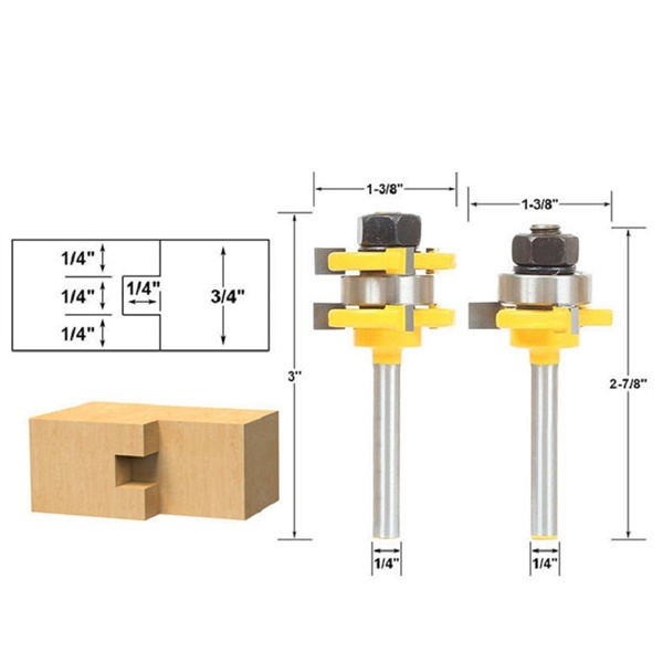 Bộ 2 mũi phay gỗ ghép ván , ghép mộng âm dương 1/4 6.35mm