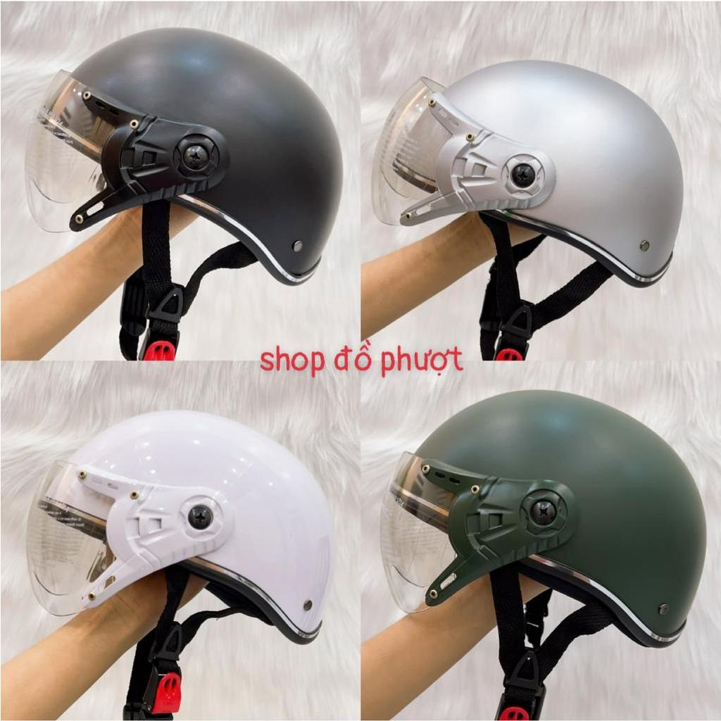 Nón Bảo Hiểm Nửa Đầu 1/2 Có Kính Nhiều Màu Lựa Chọn Nam Nữ Đội Vừa