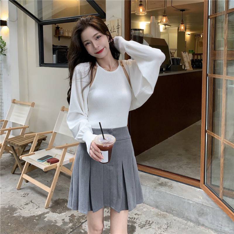 Set yếm GEO và áo khoác ngoài ⚡ Casper.Store | FREESHIP | ⚡ Set áo yếm và áo khoác cardigan dáng croptop, tay bồng