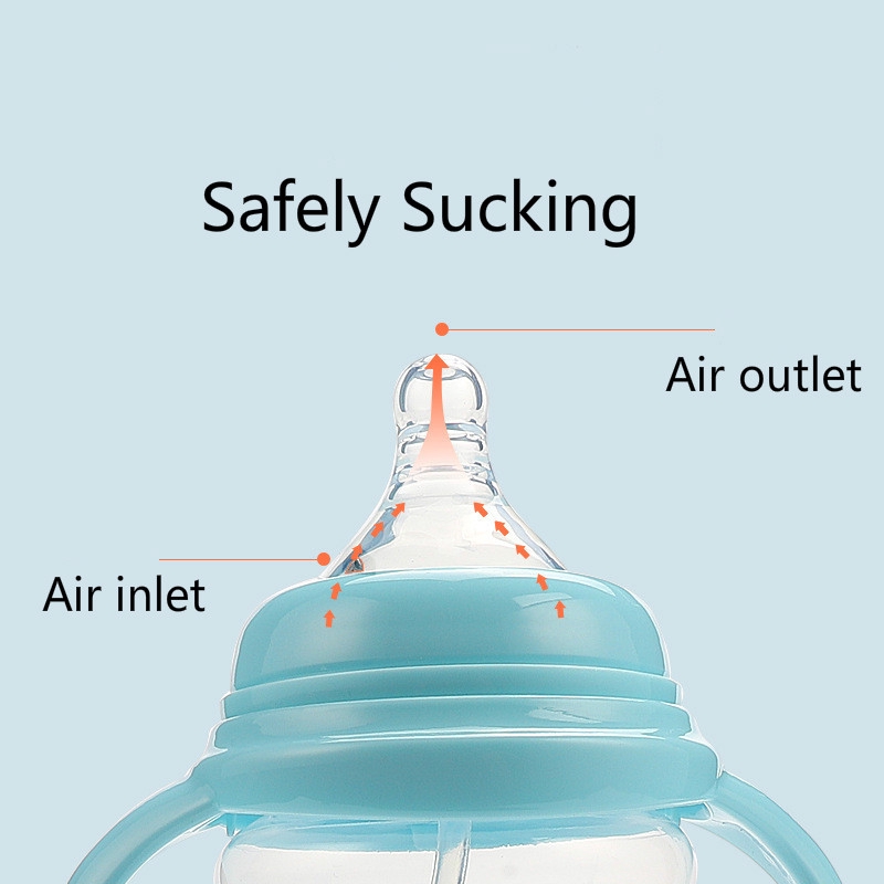 Bình sữa nhựa PP cho bé bầu rộng 330ml Bình tạo vú bằng silcone có tay cầm