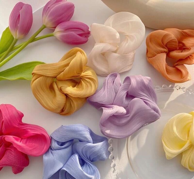 Chun cột tóc Scrunchies vải lụa mềm