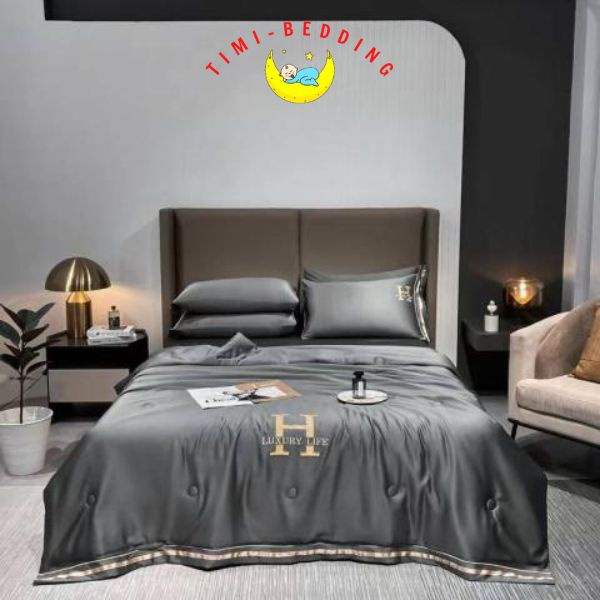 Bộ chăn ga gối lụa chữ H cao cấp, nhập khẩu – Set ga gối lụa 4 món – Timibedding