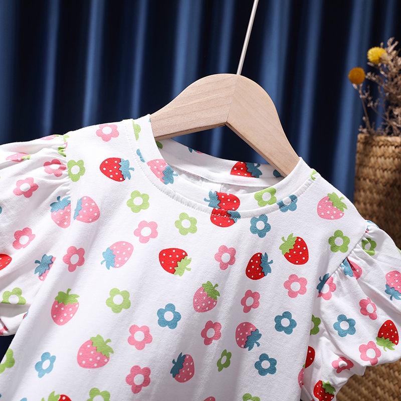 Áo Thun Tay Ngắn In Hình Quả Dâu Dễ Thương Phong Cách Hàn Quốc Thời Trang Mùa Hè Cho Bé Gái