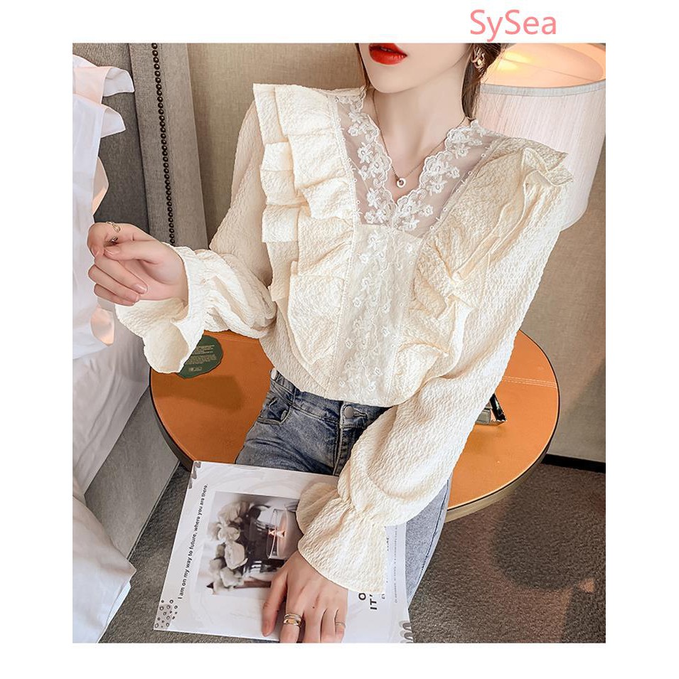 Áo voan tay phồng phối ren hoa thanh lịch hợp thời trang cho nữ | BigBuy360 - bigbuy360.vn