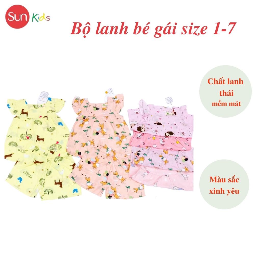 Đồ bộ cho bé gái, đồ lanh bé gái chất lanh thái mềm mát, size 1-7 tuổi - SUNKIDS