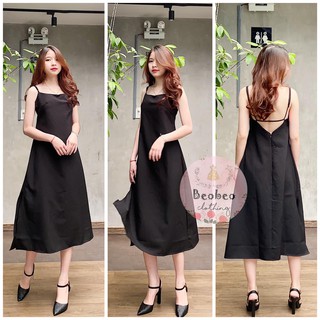 [Ảnh thật] Đầm maxi 2 dây đen hở lưng xẻ tà vintage