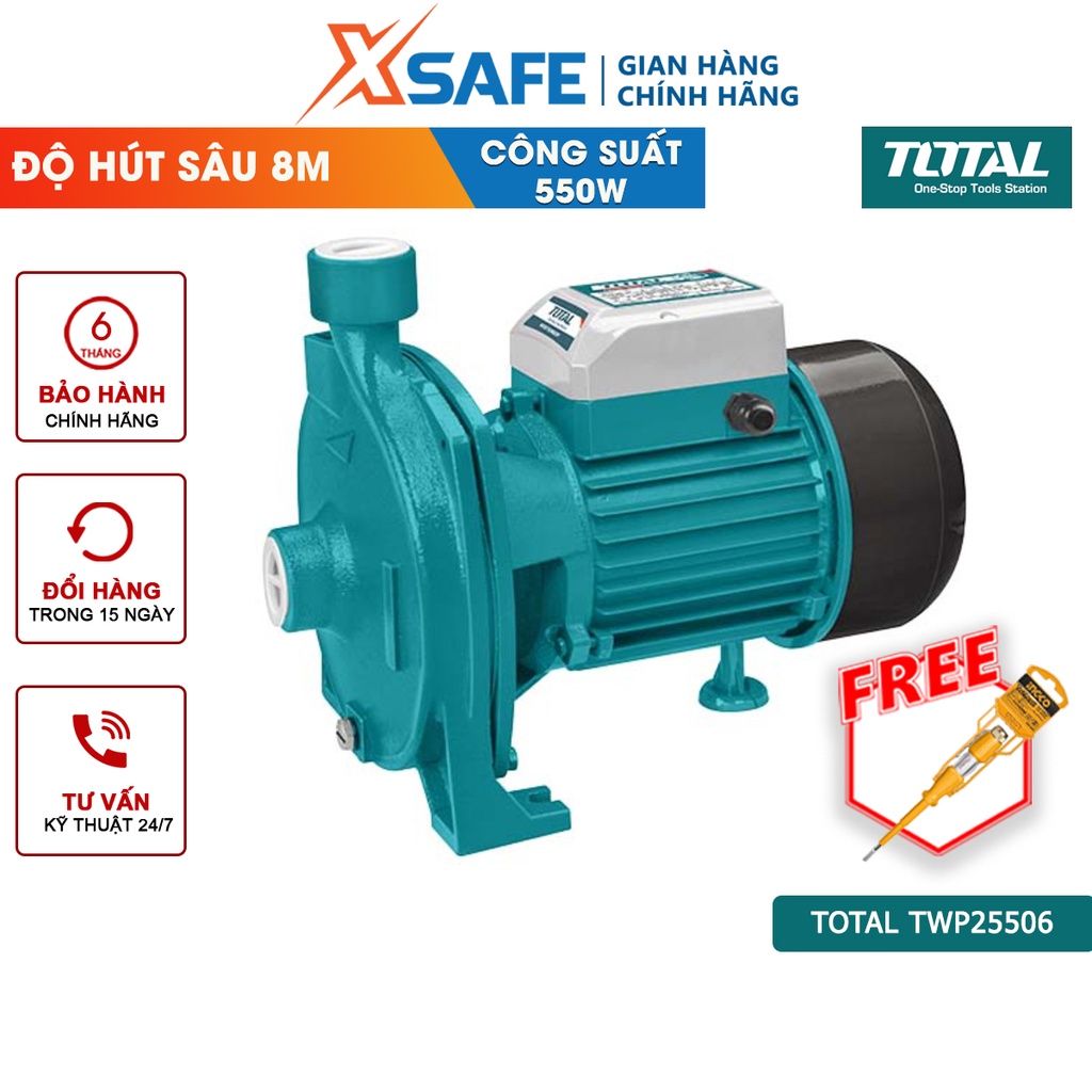 Máy bơm nước 550W TOTAL TWP25506 motor dây đồng, chiều cao bơm tối đa 25m, lưu lượng tối đa 100 lít/ph