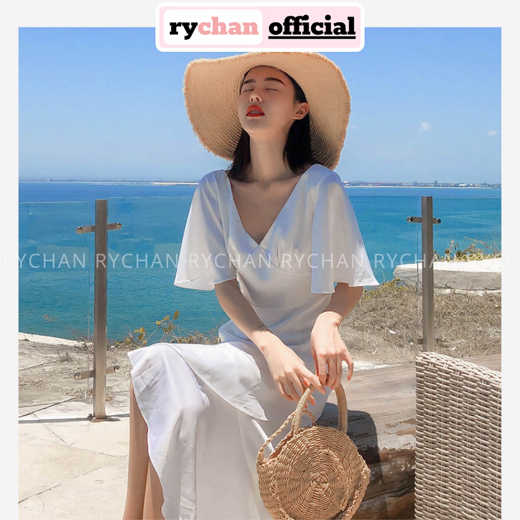 Đầm Xòe Dạo Biển Midi Lệch Tà Viền Bèo 2 Màu Siêu Xinh - DX0093