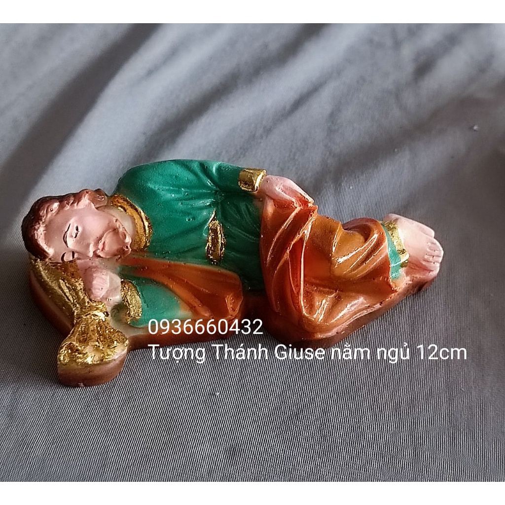 Tượng Thánh Giuse nằm ngủ mini size 13cm sơn nhiều màu dát vàng viền áo tươi mới - quà tặng công giáo