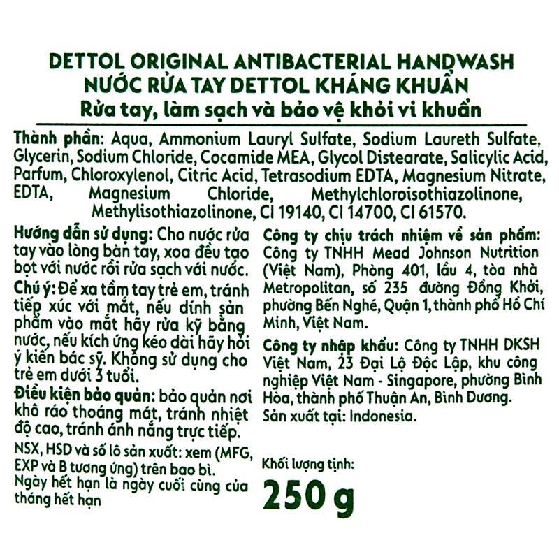 Nước rửa tay diệt khuẩn Dettol 250g