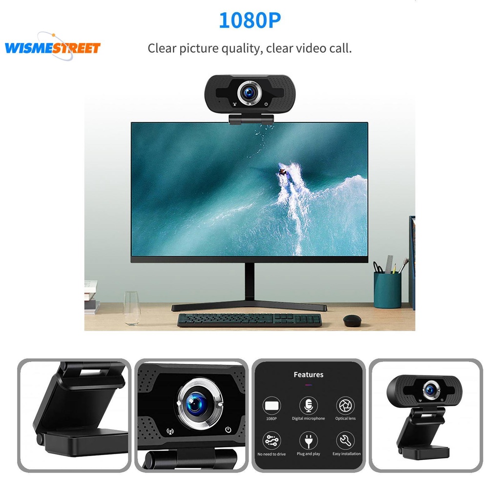Webcam USB độ phân giải cao 1080P có thể xoay tự động dành cho máy tính
