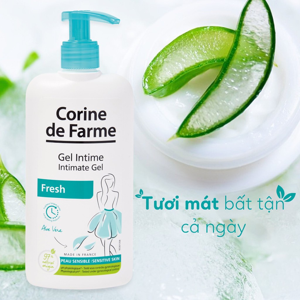 Corine de Farme Intimate Gel Fresh - Dung dịch vệ sinh phụ nữ làm sạch và khử mùi vùng kín 250ml