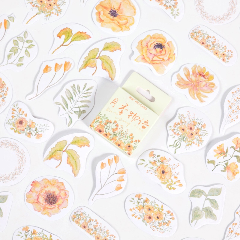 Sticker hộp 46 miếng dán - Hoa Vàng - Hộp nhãn dán trang trí sổ tay bullet journal - M100