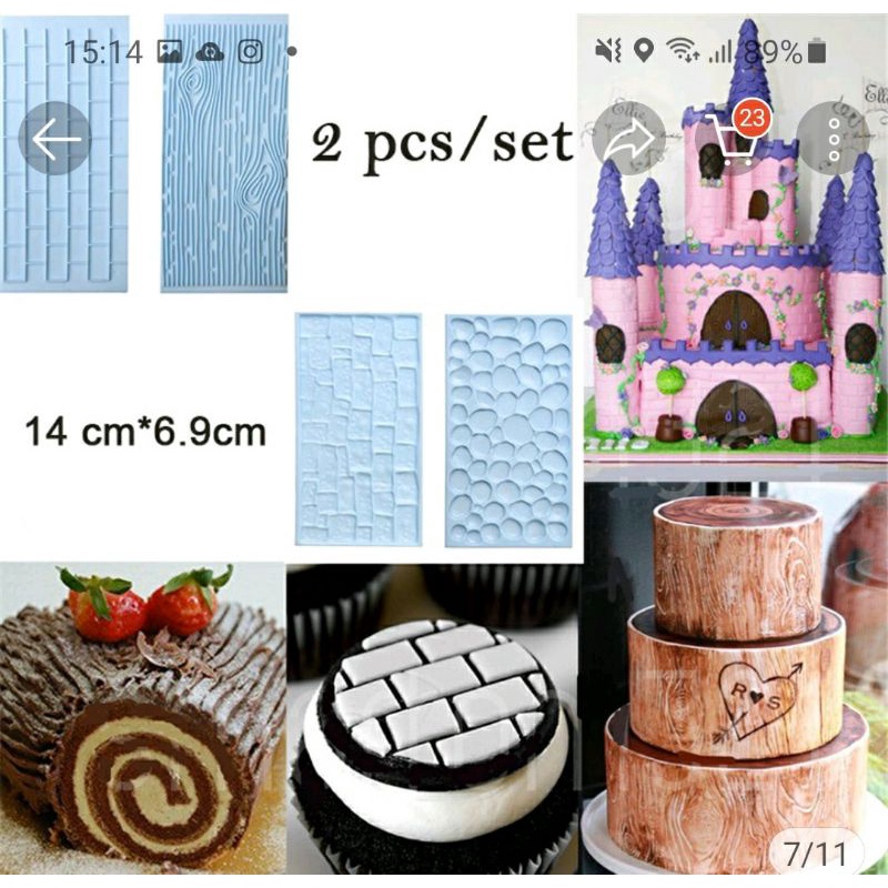 Set 2c nhấn họa tiết vân gỗ, gạch lên fondant