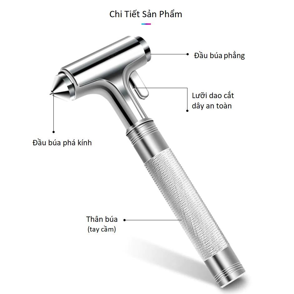 Búa phá kính, cắt dây an toàn thoát hiểm trong trường hợp khẩn cấpthiết kế thông minh giúp lực phá của búa chỉ tập trung