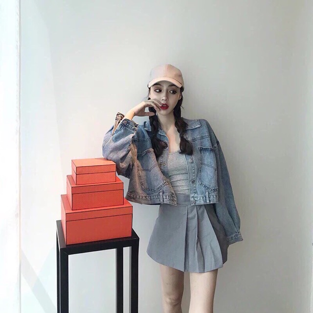 [Mã WANOV30 hoàn 15% xu đơn 99k] áo khoác bò croptop nữ 2 túi trước | BigBuy360 - bigbuy360.vn