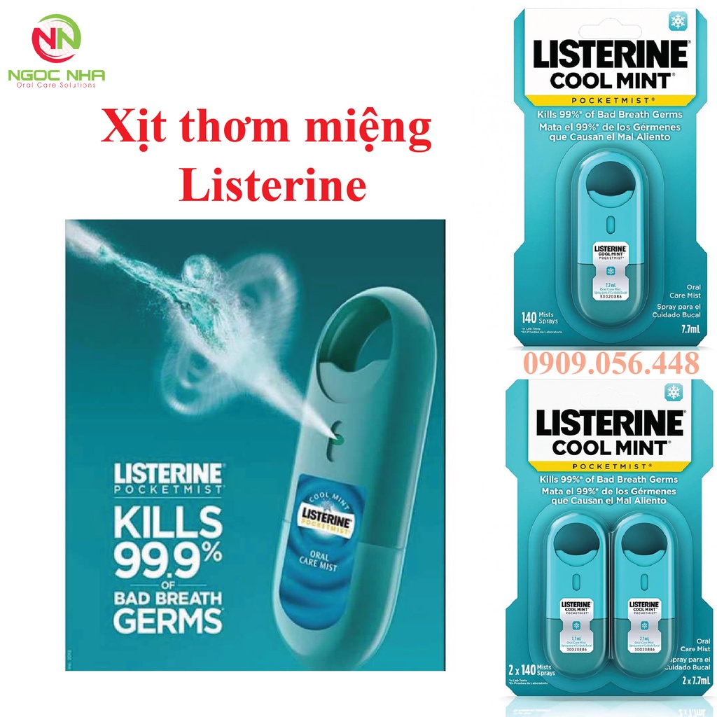 Xịt thơm miệng Listerine Coolmint Pocketmist chai 7.7ml/ Mỹ