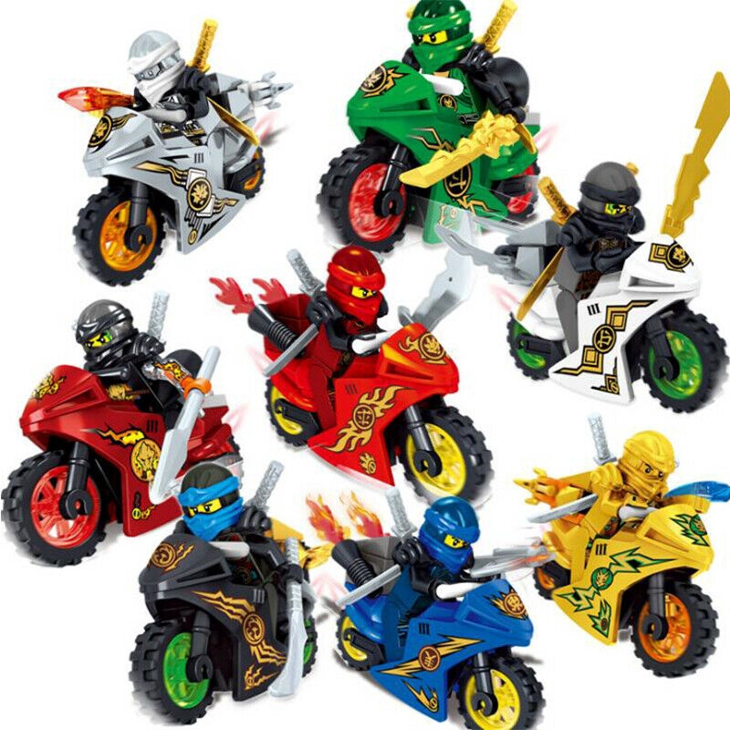 8Pcs Ninjago Motorcycle Set Minifigures Ninja Mini Figures Fits Lego Blocks Toys