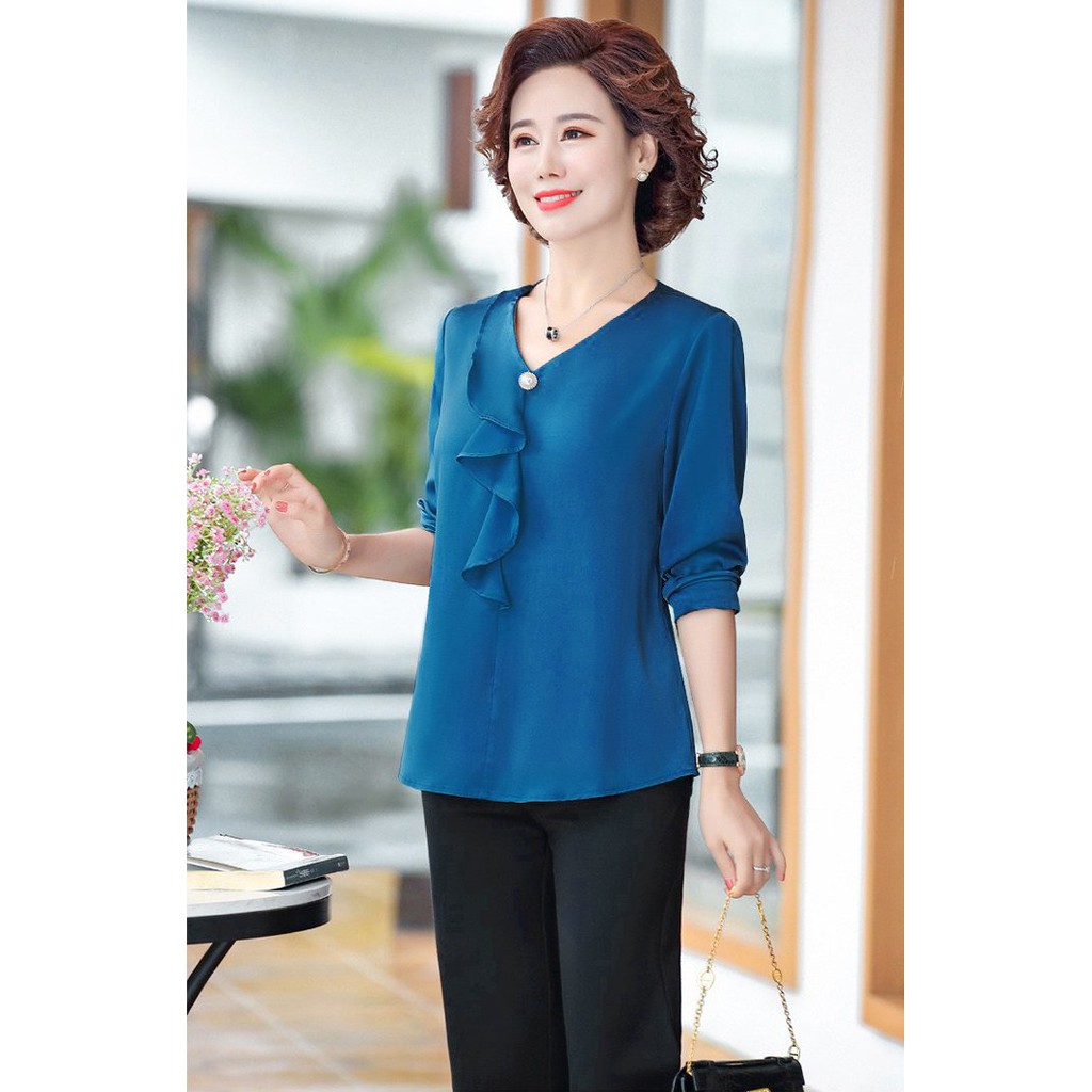 SIZE LỚN - ÁO SƠ MI TRUNG NIÊN BIGSIZE KIỂU ÁO SƠ MI PHỐI BÈO - ÁO QUÝ BÀ SANG TRỌNG - ÁO KIỂU TRUNG NIÊN NỮ 3A05