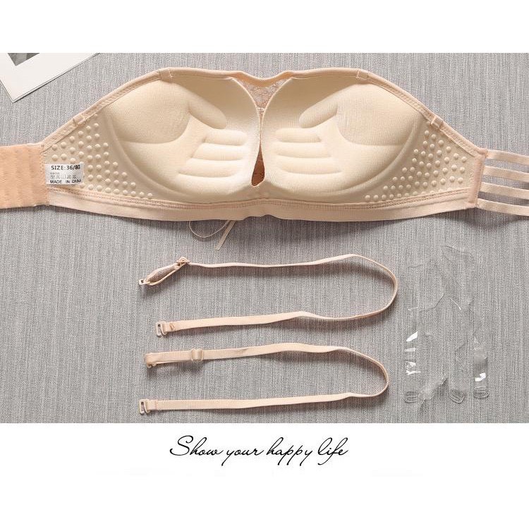 Áo Ngực Ren Không Dây Nâng Ngực Chống Tụt Dây Rút ( Tăng Kèm Dây Trong Dây Vải )