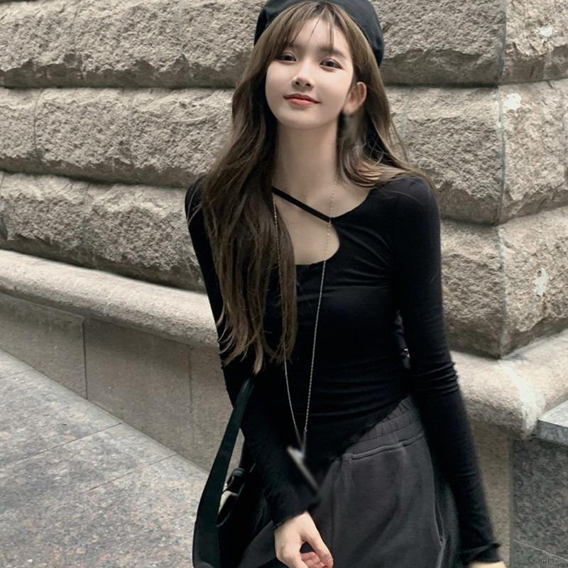 Áo thun dài tay dáng ôm màu trơn thời trang Hàn Quốc đơn giản cho nữ