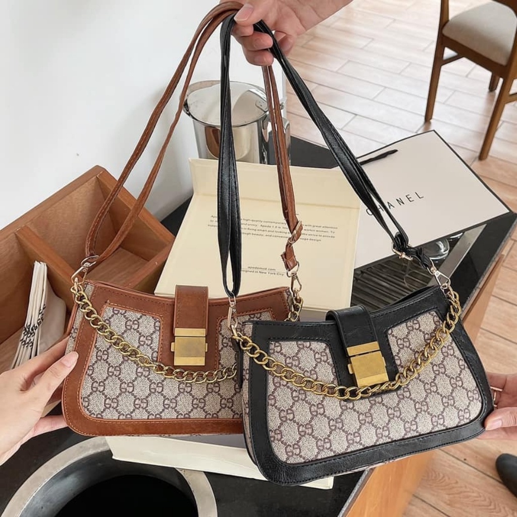 Túi xách nữ kẹp nác dáng vuông dây da khoá vuông thời trang cao cấp đi chơi đi làm, túi đeo chéo nữ TX052429 Coco Store