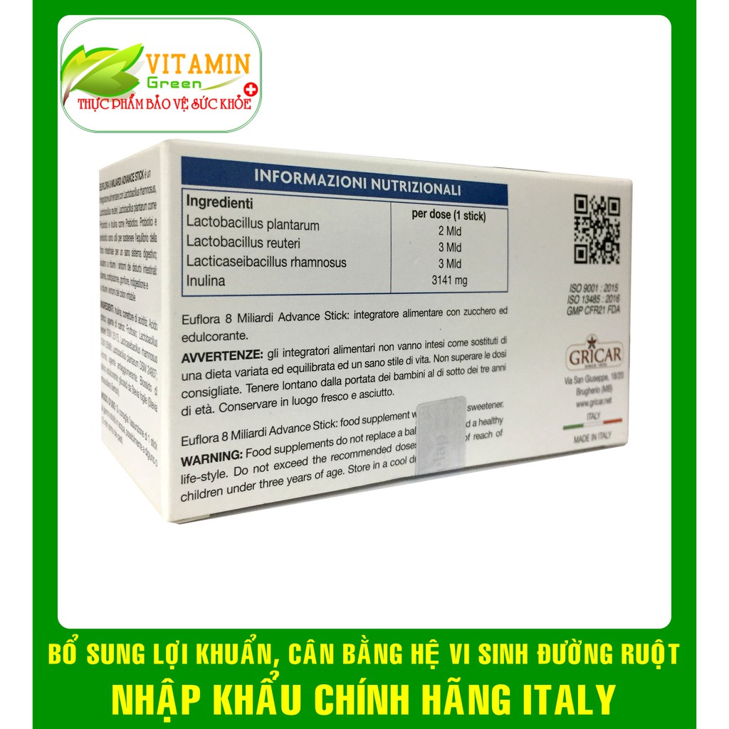 MEN VI SINH EUFLORA Sticks GIÚP GIẢM ĐẦY BỤNG, KHÓ TIÊU, RỐI LOẠN TIÊU HÓA | NHẬP KHẨU CHÍNH HÃNG ITALY