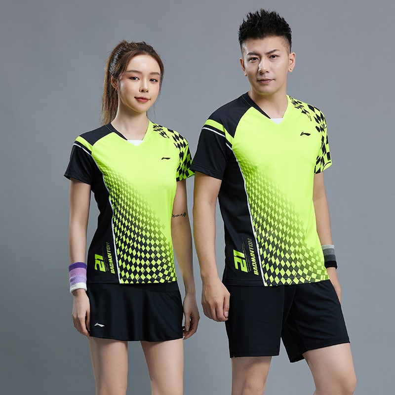 ❧℡Sản phẩm mới Áo khoác cầu lông Li Ning nam nữ ngắn tay thi đấu mùa hè trang phục thể thao chuyên nghiệp thoáng