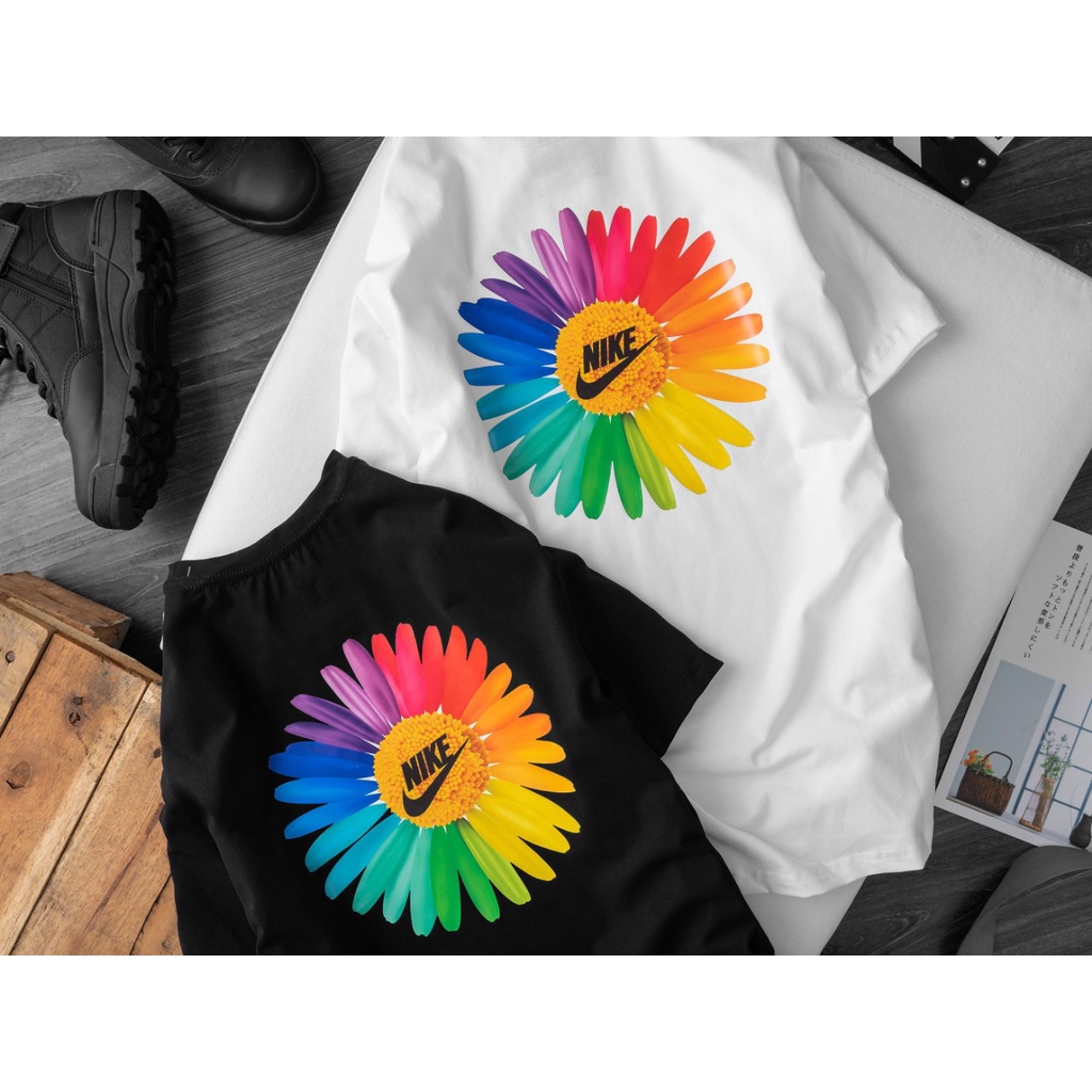 Áo Thun Thể Thao N!ke Nam Nữ Chính Hãng - Giá Rẻ - Chất Lượng 100% cotton - In Hình Hoa Cúc Logo N!ke