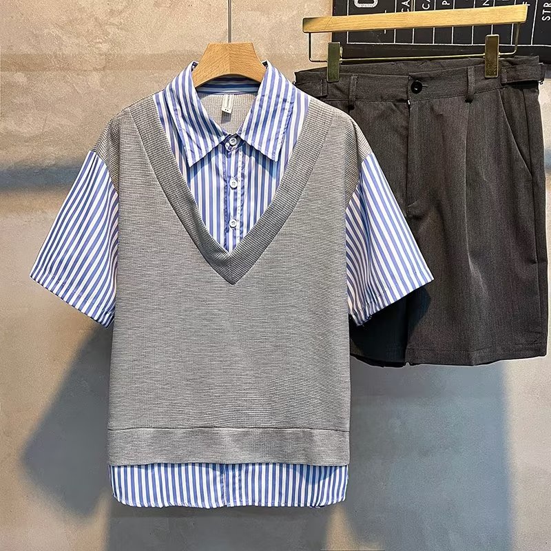Áo Sơ Mi Giả Hai Lớp Tay Ngắn Dáng Rộng Thời Trang Mùa Hè Hàn Quốc 2022