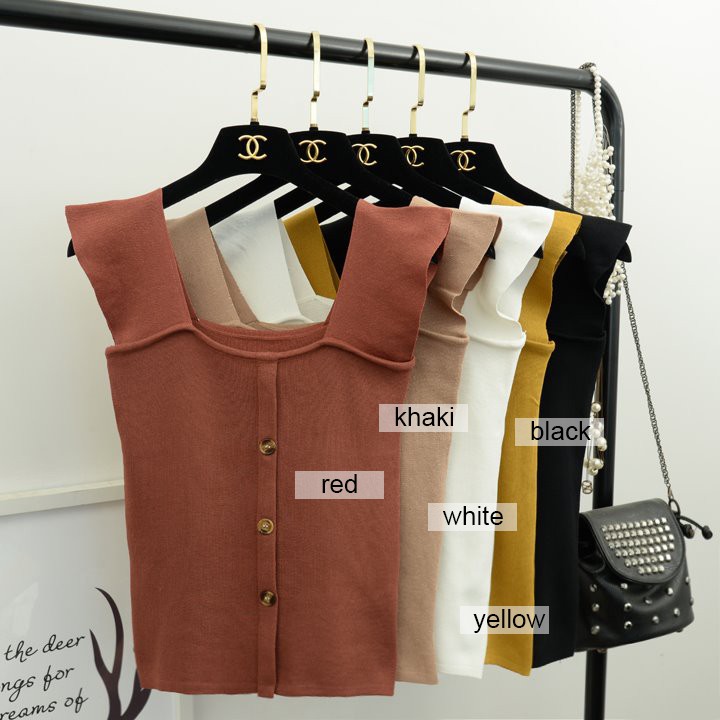 Áo dệt kim sọc gân tay ngắn ôm dáng thời trang dành cho nữ | BigBuy360 - bigbuy360.vn