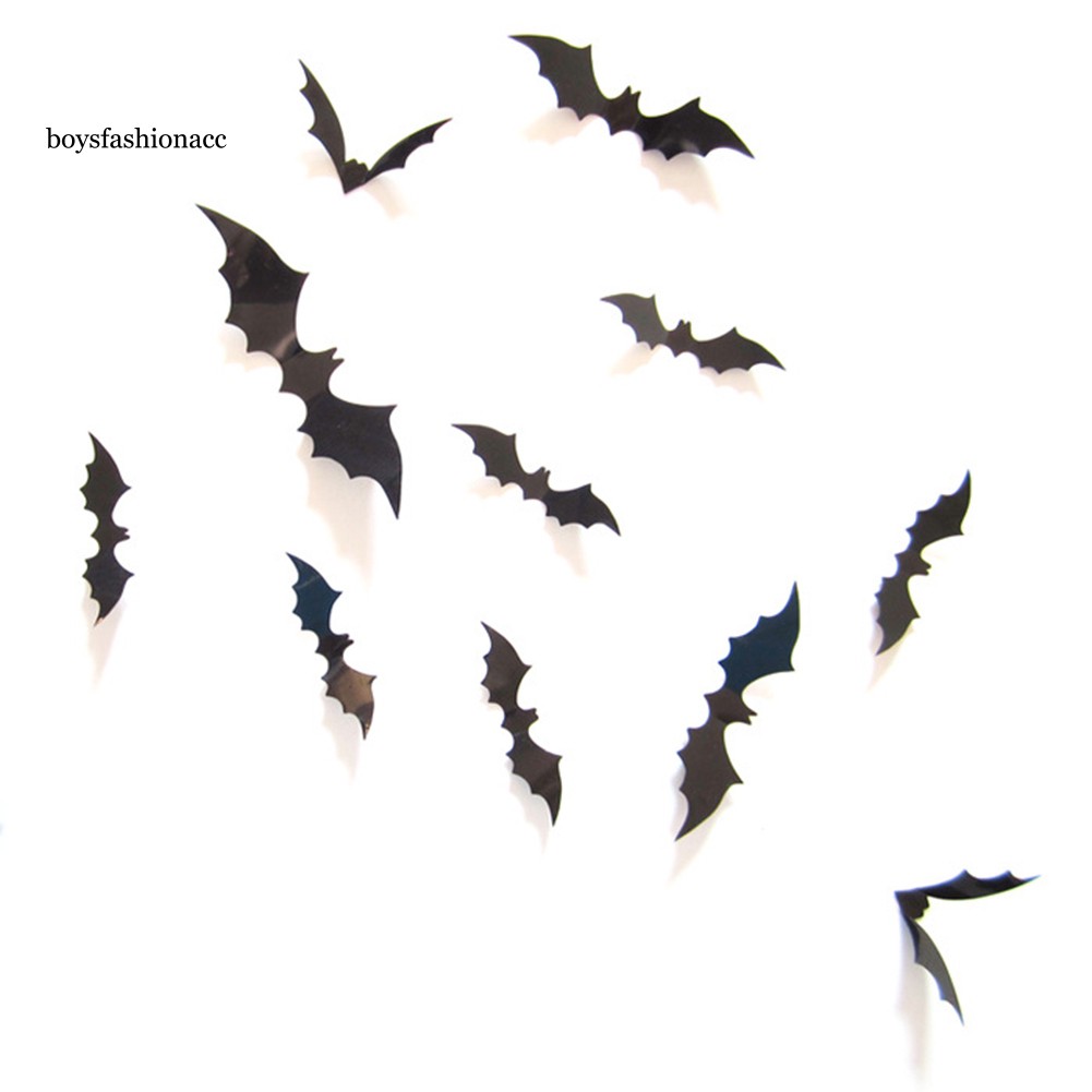 Set 12 con dơi dán tường 3D cho trang trí halloween DIY