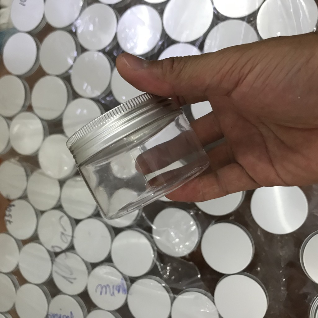 50 CÁI HỦ NHỰA TRÒN NẮP NHÔM THIẾC 100GR / 50GR -  50 HỦ PET 100GR / 50GR -HỦ NHỰA TRÒN TỐT ĐỰNG MỸ PHẨM VÀ ĐỒ KHÔ LOẠI