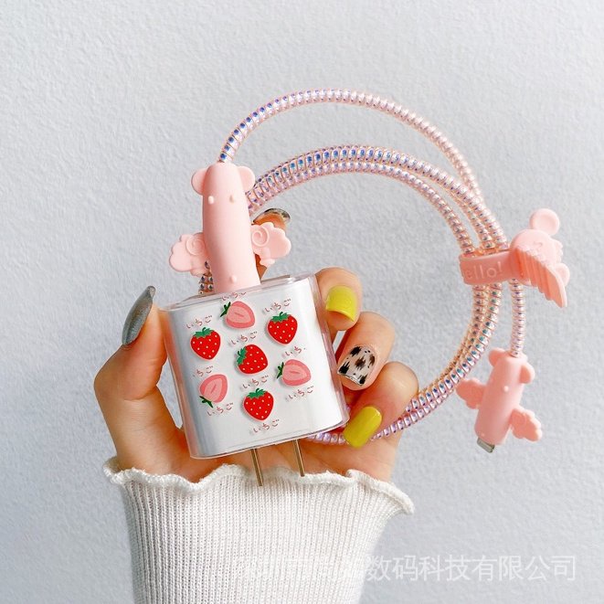 Hộp Bảo Vệ Dây Cáp Sạc Nhanh 18/20W Hình Melody Màu Hồng Dạ Quang Dễ Thương Kiểu Nhật Hàn