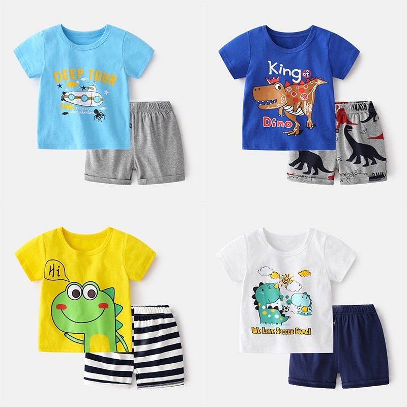 Bộ cotton cộc tay bé trai WELLKIDS bộ đồ trẻ em in hình ngộ nghĩnh (Tz0500)