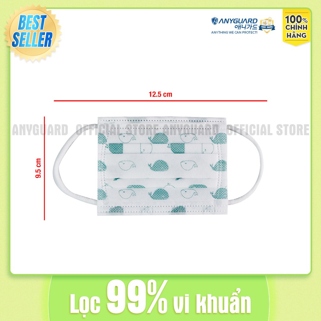 Khẩu Trang Trẻ Em ANYGUARD Hàn Quốc 3 Lớp Chính Hãng Lọc 99% Vi Khuẩn - Cho Bé Dưới 8 Tuổi (Hộp 50 Chiếc) 베이비 마스크