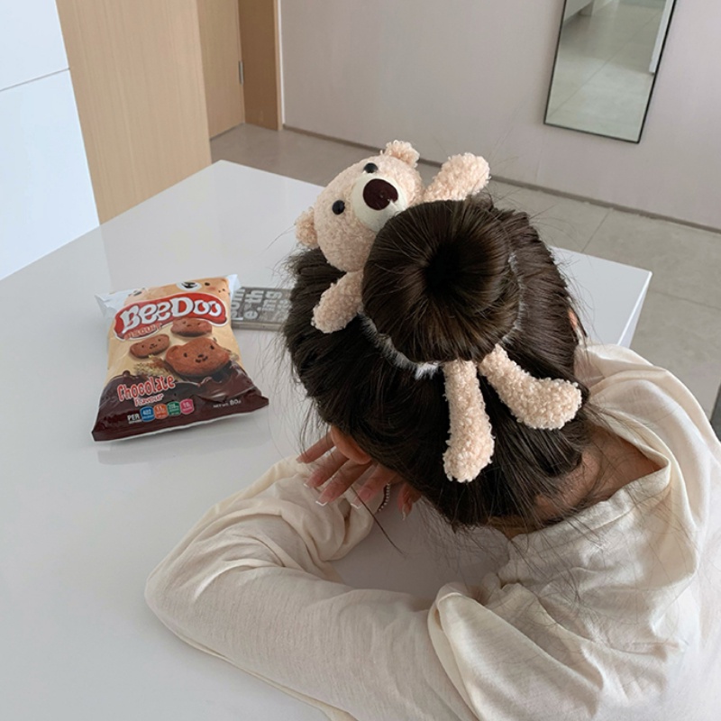 Dây cột tóc phối hình gấu nhồi bông dễ thương cho nữ