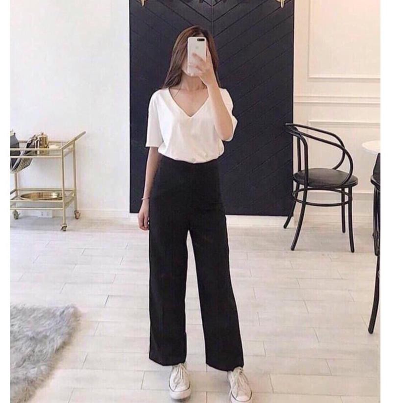 Quần Culottes Khóa Hông, Quần suông ống rộng cạp cao, ĐEN | TRẮNG | HOT