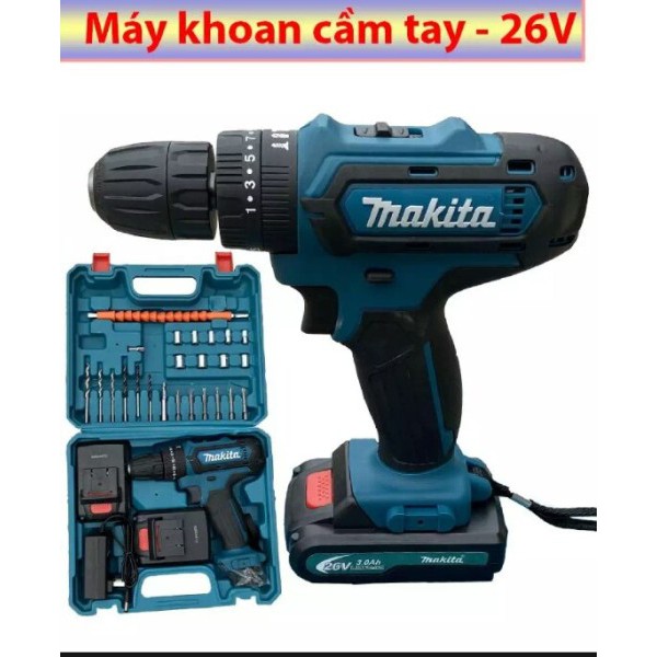 Máy Khoan Pin 26v Ma.ki.ta Có Chế Độ \Búa Đầy Đủ 2 Pin Tặng Kèm Phụ Kiện Mũi Khoan, Uy Tín Bảo Hành Chất Lượng Tại Shop