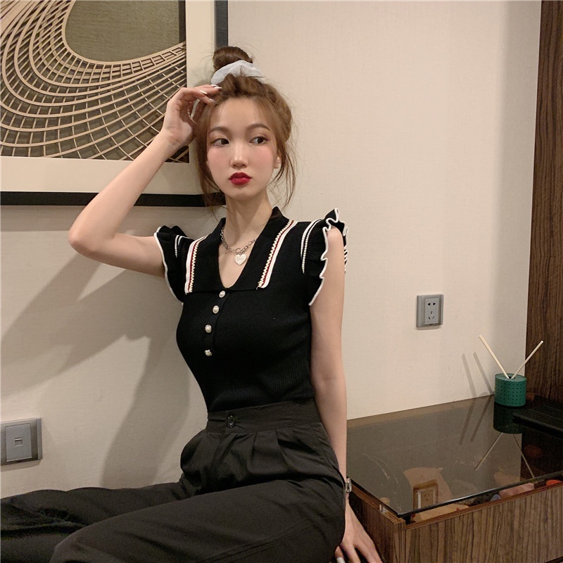 Áo dệt kim SUXI không tay cổ chữ V phong cách Hàn Quốc thời trang mùa hè dành cho nữ