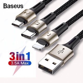 ✅Giảm giá - Cáp sạc 3 đầu cáp sạc đa năng BASEUS CARING 3 in 1 3.5A MAX LARGE CUREN chống gẫy chống đứt