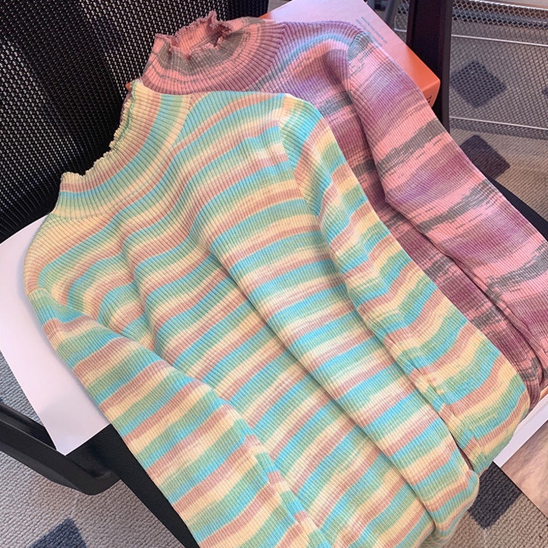 Áo Len Cổ Lọ Họa Tiết Kẻ Sọc Thời Trang Mùa Thu Mới Cho Nữ