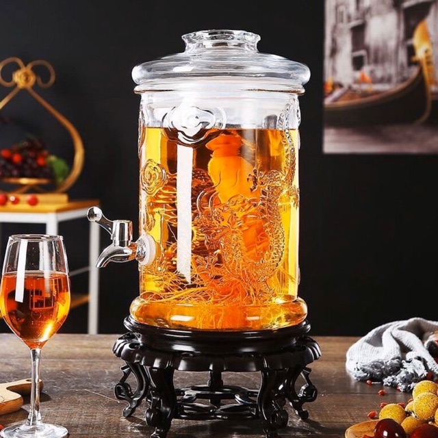 Bình Ngâm Rượu Thuỷ Tinh Trụ Rồng Có Vòi 6L/8L/10L/12L/15L/19L