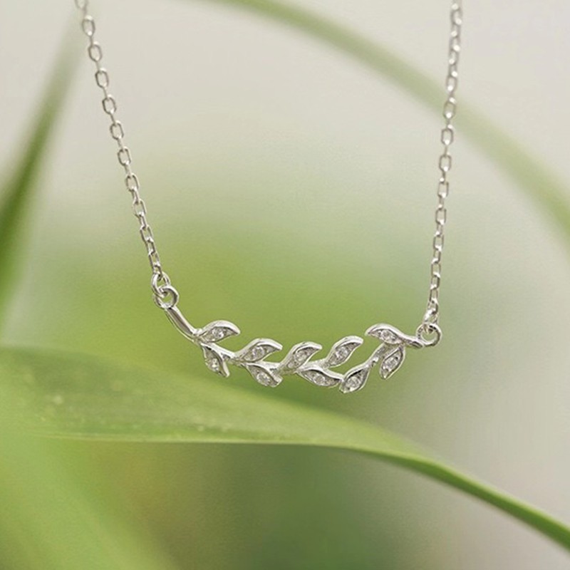 Vòng cổ bạc 925 mặt hình cành cây olive B20