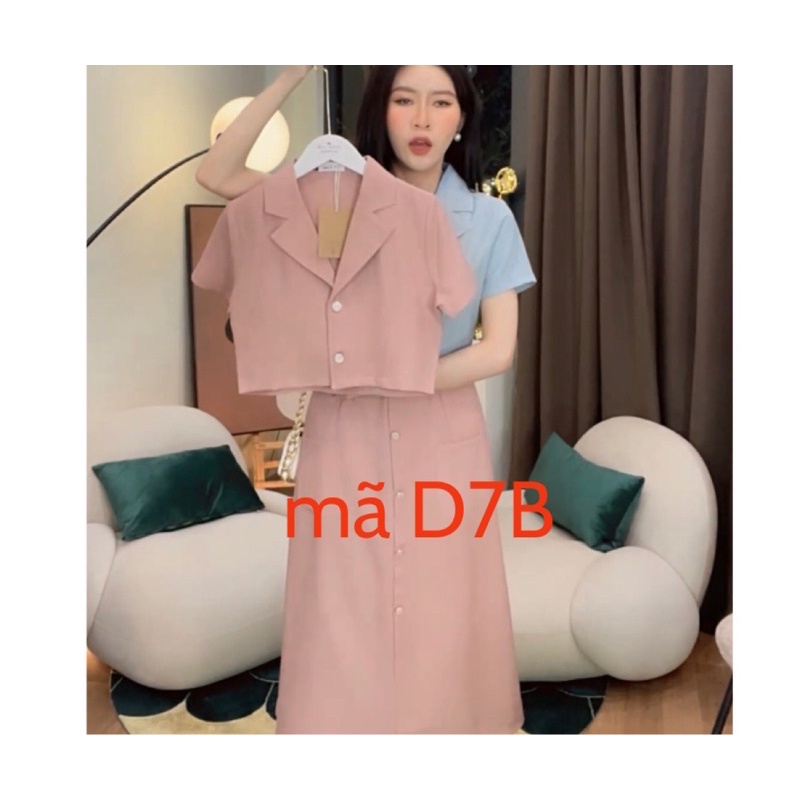 Set cổ vest chân váy, vải đẹp , màu hồng