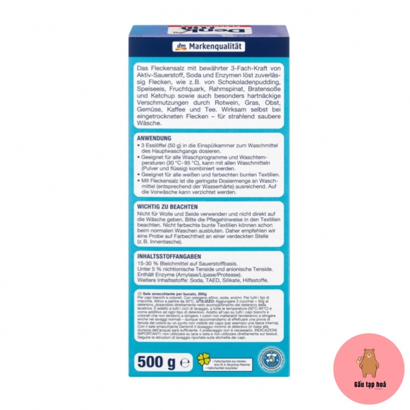 Bột tẩy vết bẩn quần áo ngả màu, ố vàng Denkmit 500g
