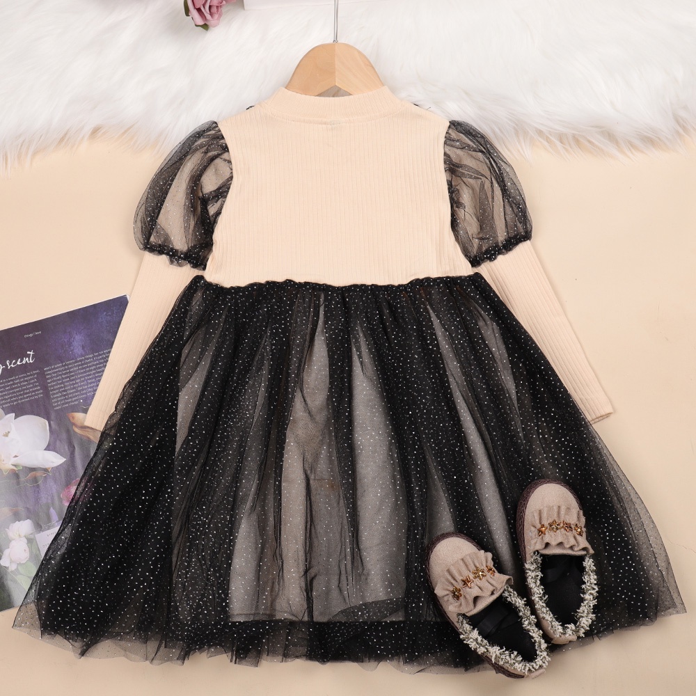 BEAR LEADER Đầm Lưới Tay Dài Giả Hai Mảnh Thời Trang Thu Đông Dành Cho Bé Gái 3-7 Tuổi