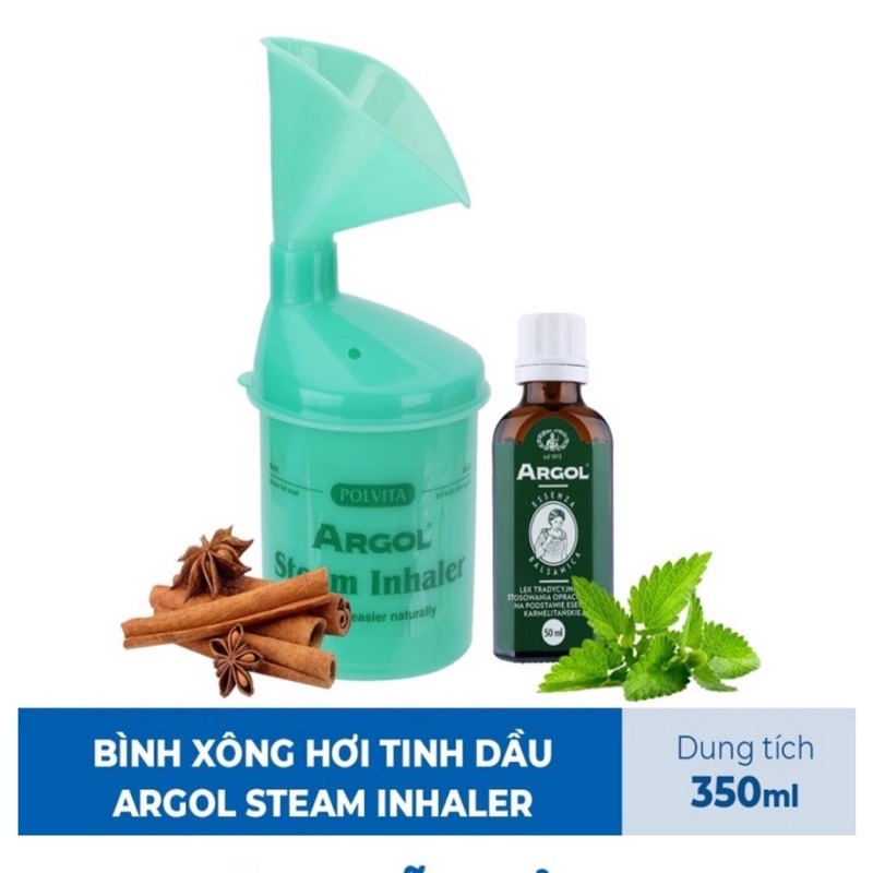 Bình xông mũi, máy xông mũi , xông hơi tinh dầu Argol Steam Inhaler - Làm sạch và thông đường hô hấp Dung Tích 350ml