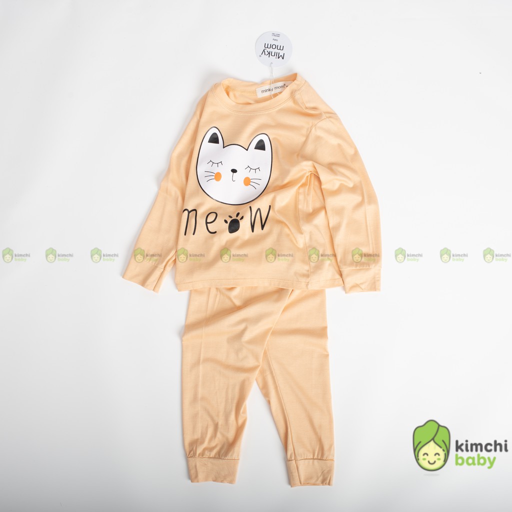 Bộ Dài Tay Cho Bé Gái, Bé Trai Minky Mom Vải Thun Lạnh Sư Tử Meow, Bộ Quần Áo Trẻ Em Mặc Nhà Thu Đông MKMTD2159